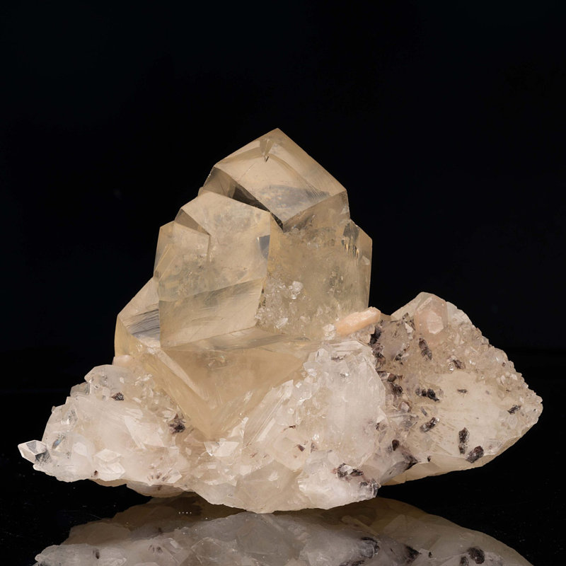 Golden Calcite on Apophyllite With Stilbite