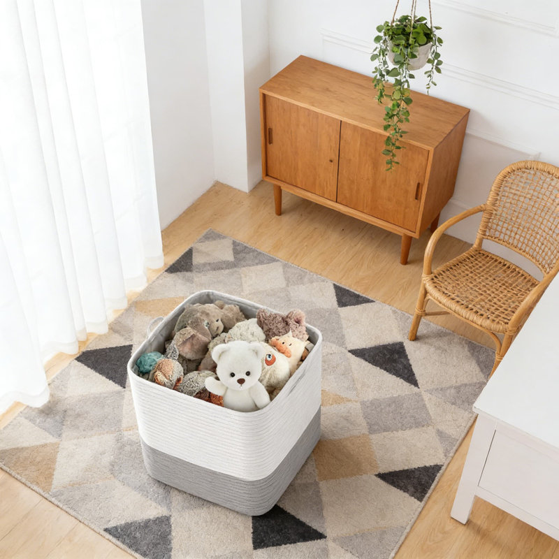Paniers de rangement en coton tissé avec poignées, cubes de rangement décoratifs de 11 pouces pour les jouets, les couvertures, la lessive et l'organisation à la maison
