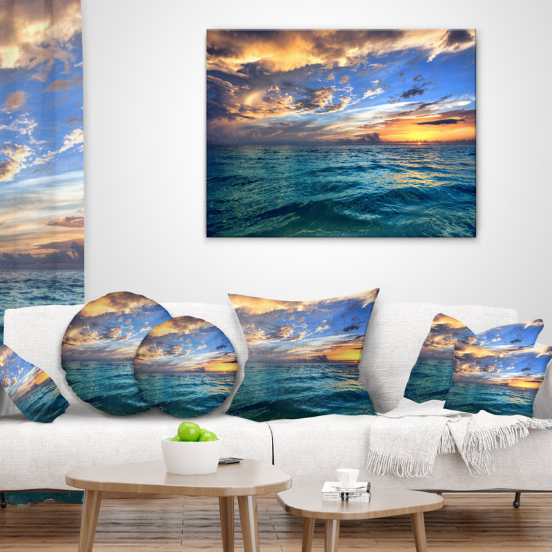 Coussin de plage tropicale exotique à coucher de mer, 16 po x 1 po, Coussin décoratif