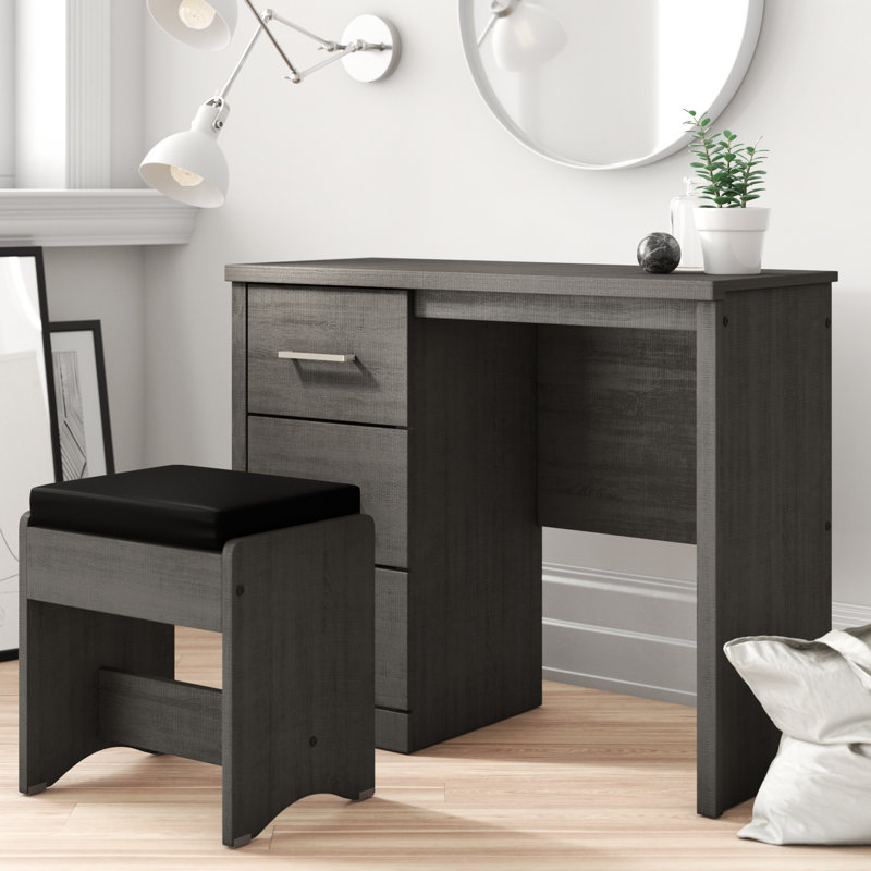 Arjon Dressing Table Set, Black Wood Grain