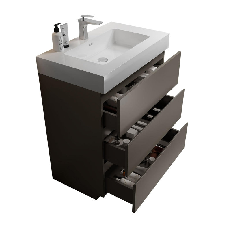 Meuble-lavabo moderne avec lavabo, Gris, 30", Blanc
