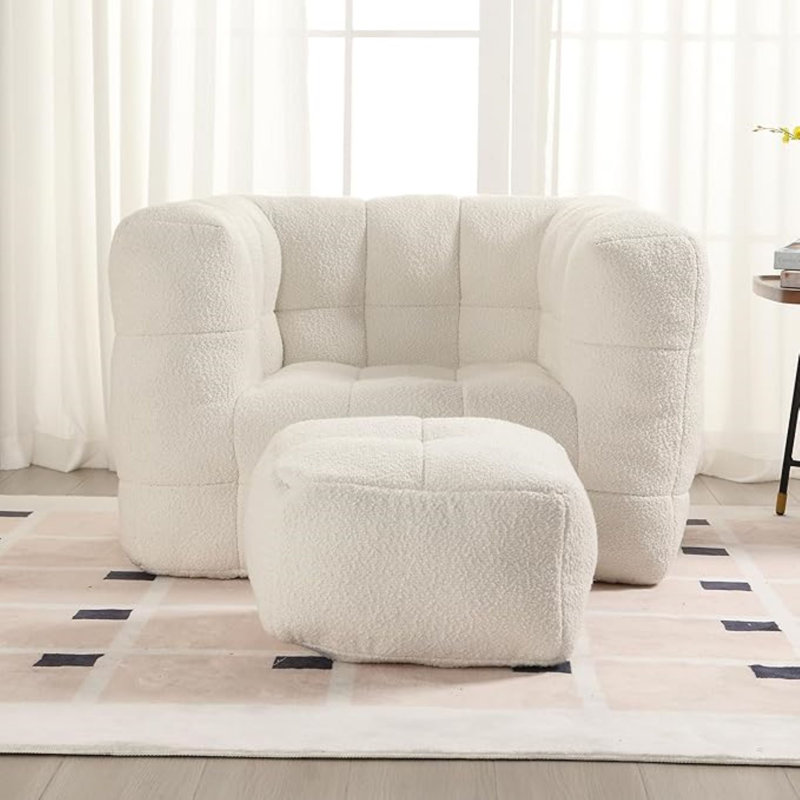 fauteuil à billes avec repose-pieds, Polyester beige