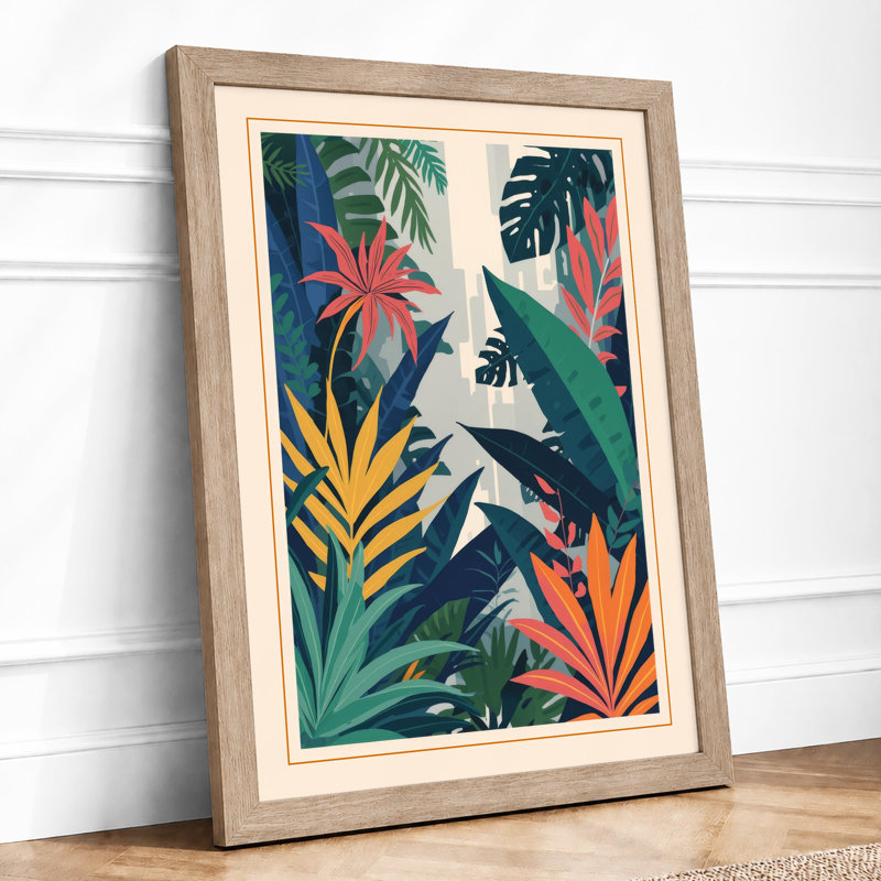Tropical Florals Botanical - Framed Print, A2 - 59.4 x 42.0 cm, Oak