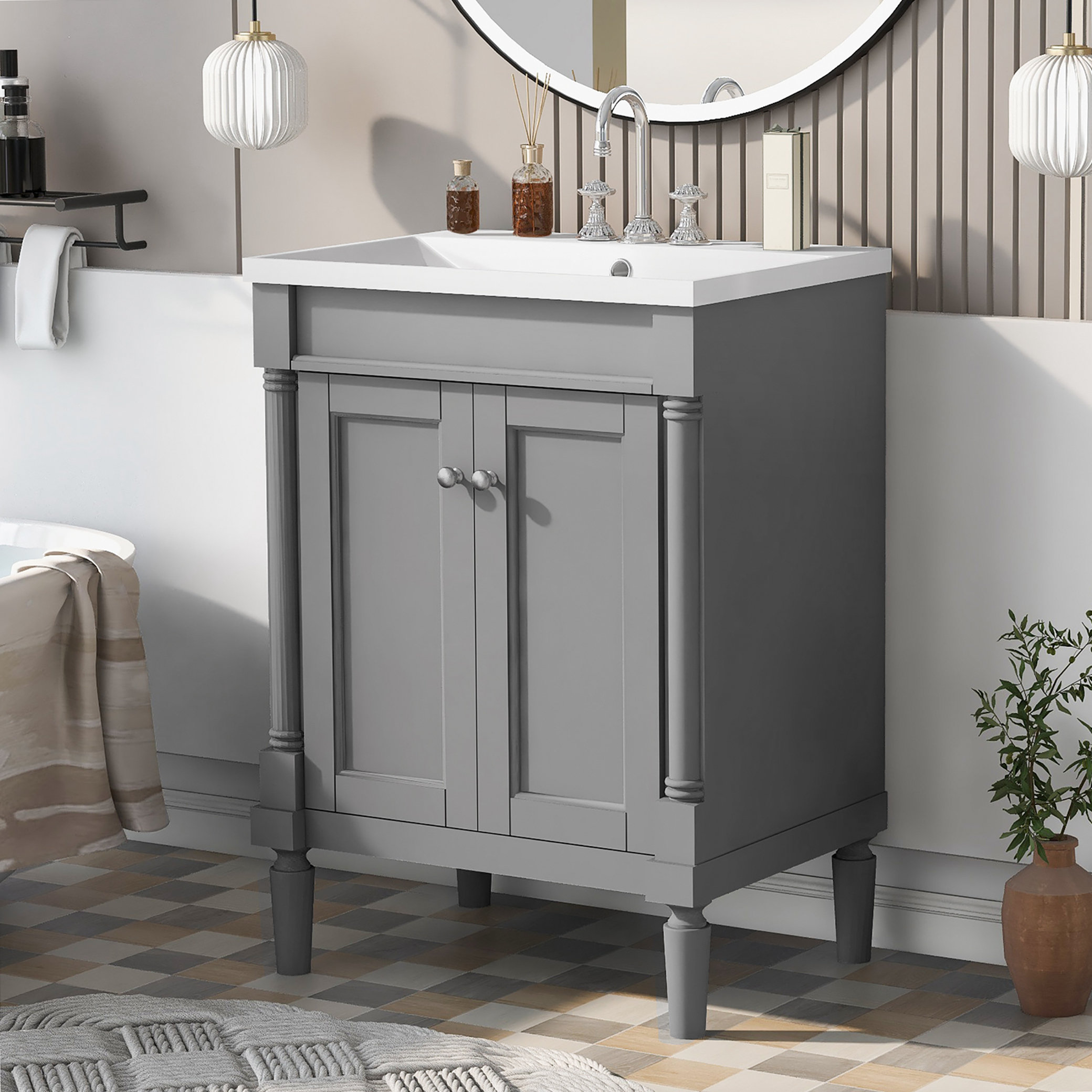 Charlton Home® Clen 24'' Free Standing Single Bathroom Vanity with Resin Top | Wayfair