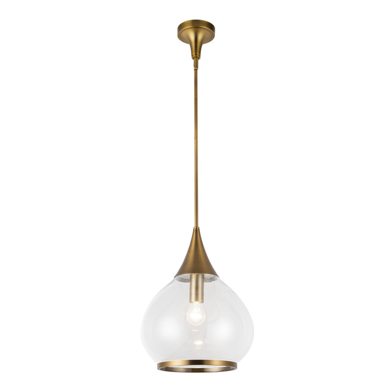 Luminaire suspendu géométrique 1 lumière Hazel, H 68 po x l 14 po x P 14,13 po, Transparent, Doré vieilli