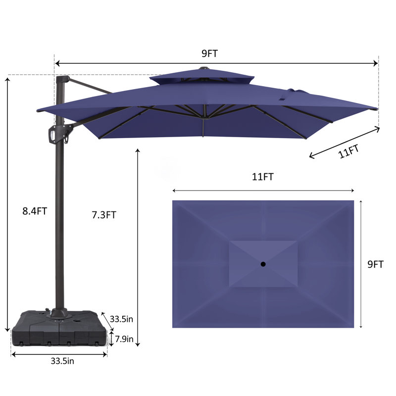128'' X 104'' Rectangular Cantilever Umbrella with Weighted Base, Navy