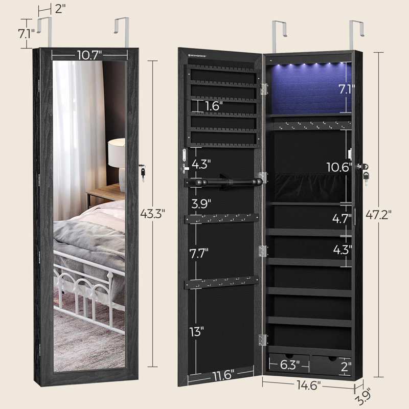 Armoire à bijoux avec miroir à suspendre, Noir encre