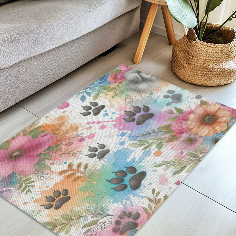 Tapis tressé amusant Pup Paw Splatter, Rectangulaire 3 pi x 5 pi
