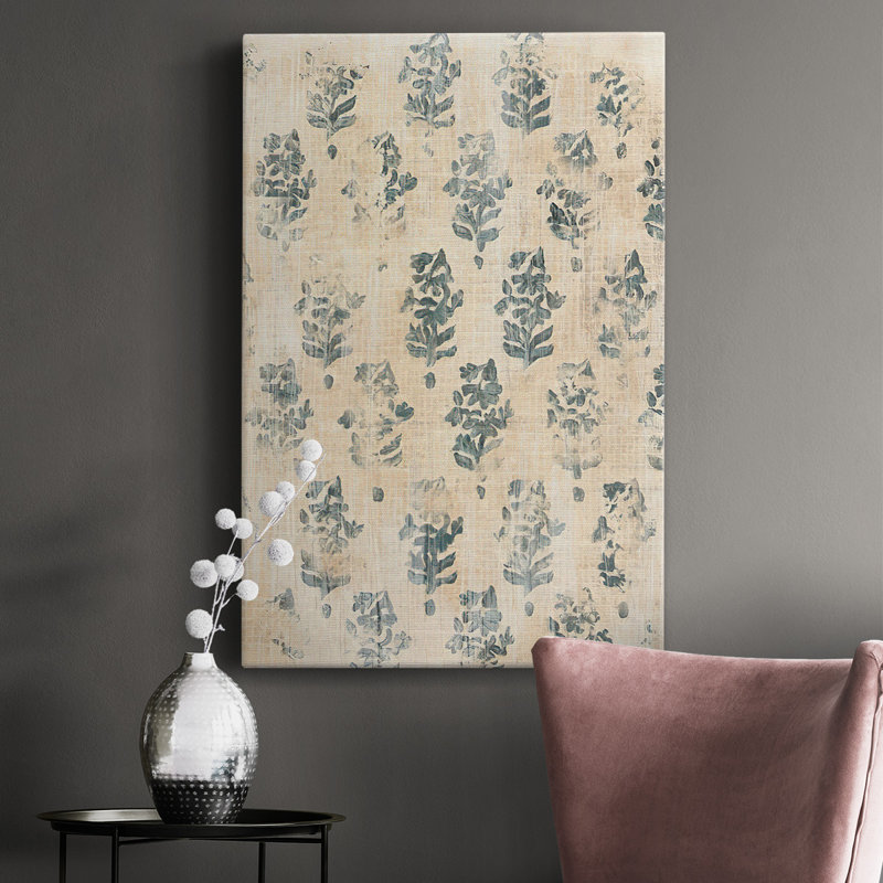 Toile tendue avec châssis rétro Vintage Blockprint I - prête à être accrochée, H 18 po x l 12 po x P 1,5 po