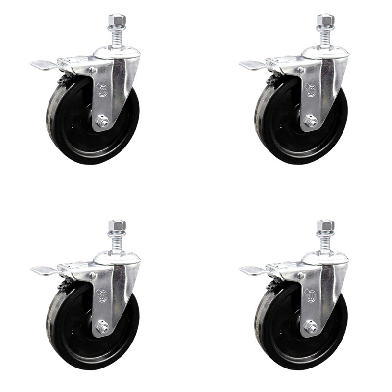 Ensemble de roulettes à tige filetée pivotante de 5 po avec frein verrouillable total de 12 mm