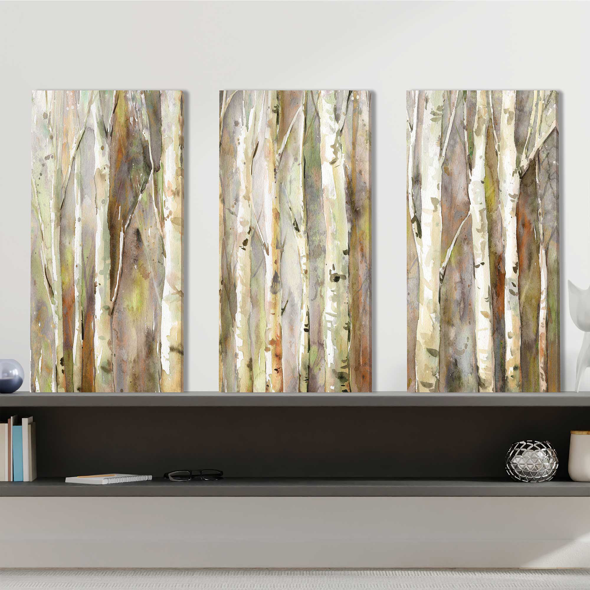 Loon Peak® Birch Path - Multi-Piece Image Wrapped Canvas Painting Print ...