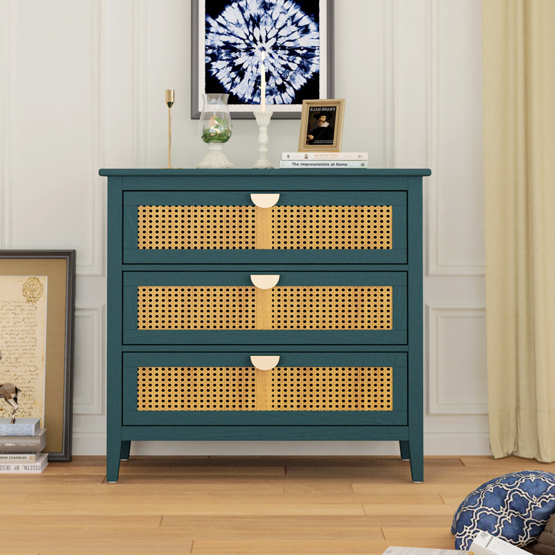 Commode à 3 tiroirs, commode, table de chevet et armoire Kaikea, Bleu