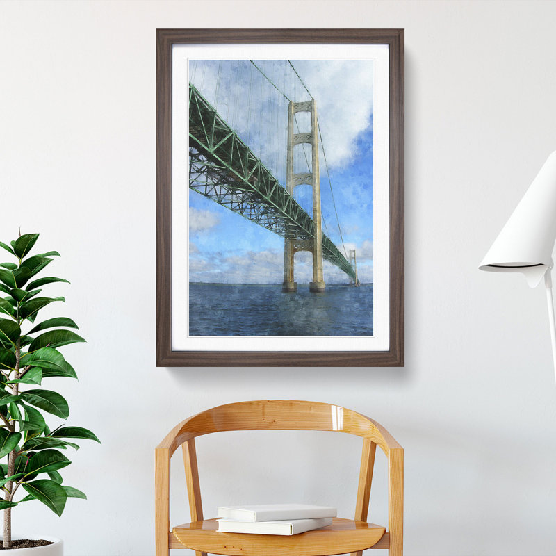 Mackinac Bridge in Michigan - Picture Frame Graphic Art, 65cm H x 48cm W x 2cm D, Walnut Framed