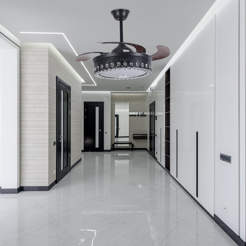 42" Demorato 4- Blade LED Crystal Ceiling Fan with Remote Control and Light Kit Included