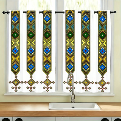 2Pcs Bright Pattern Blackout Curtains for Living Room Bedroom Kitchen, Unique Geometric Design  Thermal Insulated Noise Reducing Room Darkening Window Drapes, Home Decor and Accessories