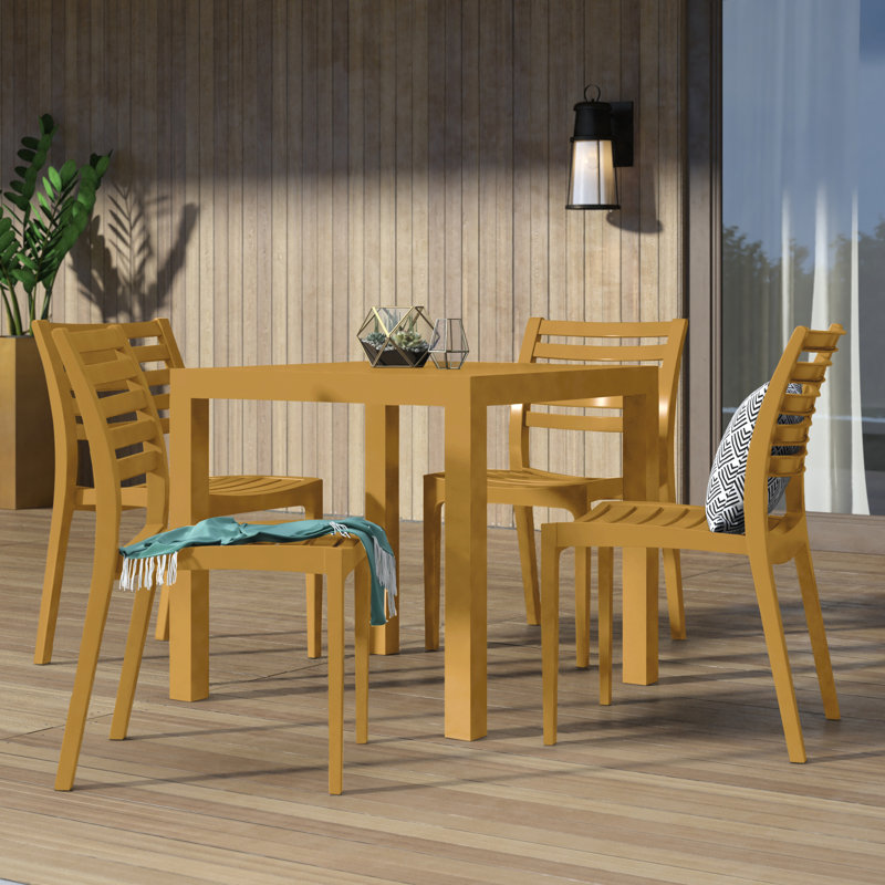 Quadis 4 - Person Patio Dining Set with Square Table, Teak Brown