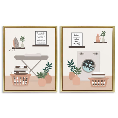 Laundry Interiors with Quotes, ensemble de 2 toiles flottantes encadrées, design par Natalie Carpentieri