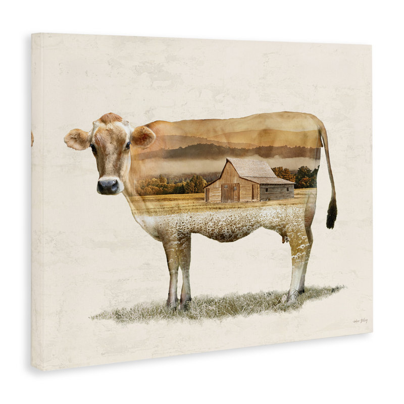 «Cow with Country Barn Landscape», art mural par Amber Sterling, H 16 po x l 20 po