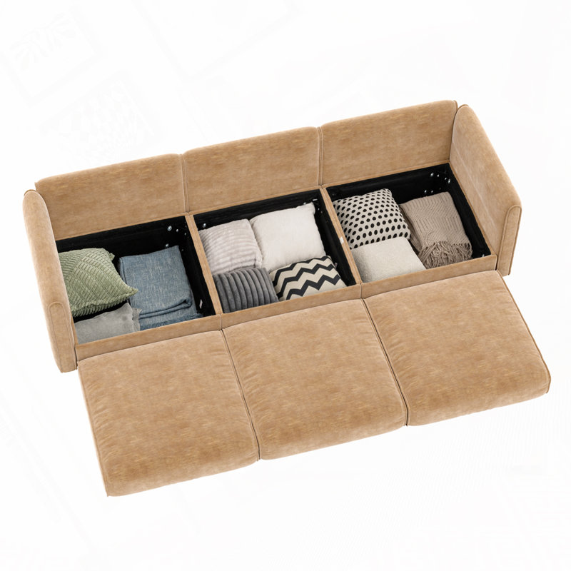 Canapé modulaire rembourré avec sièges de rangement, H 27,9 po x l 109 po x P 37,4, Chameau