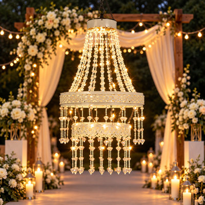 32'' Solar Hanging Crystal Chandelier Outdoor Garden Decorative Lights