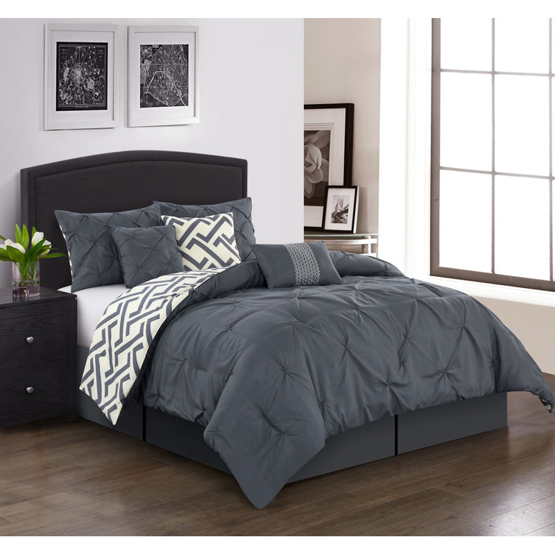 Ensemble d'édredon réversible 7 pièces Loren, Gris, Édredon de grande taille et 6 pièces supplément