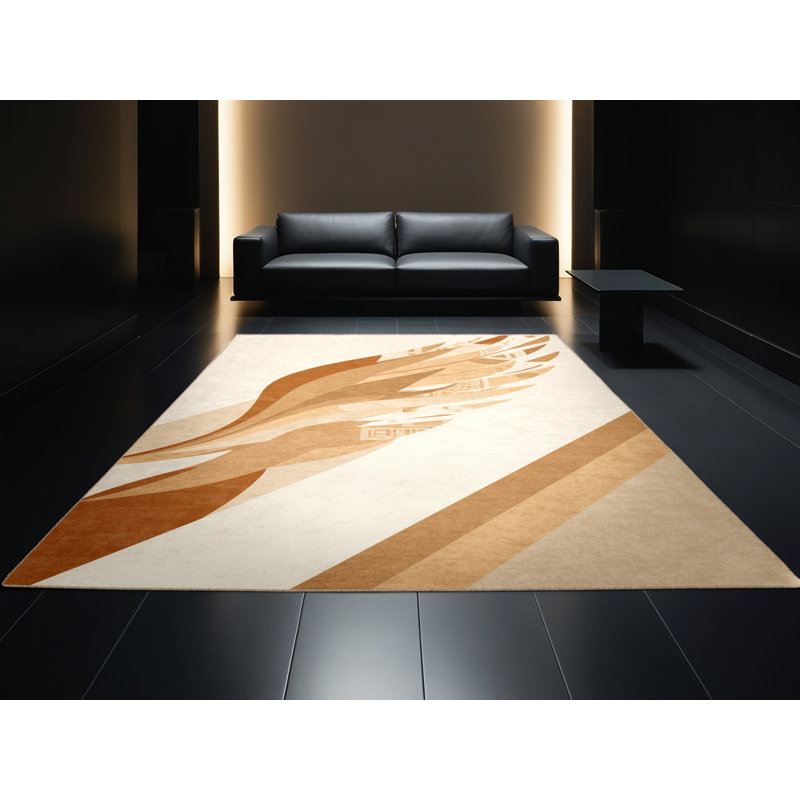 Tapis abstrait moderne et contemporain lavable à la machine de couleur beige Palvinder, 2 pi x 3 pi
