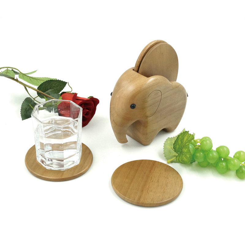 Ensemble 5 pièces de porte-verres en bois éléphant