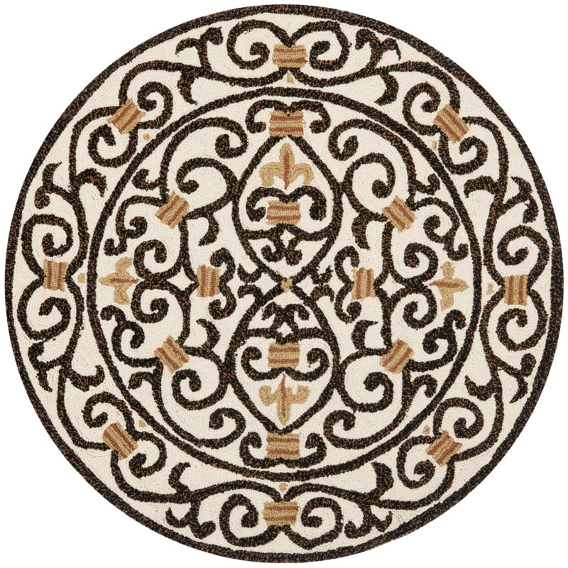 Helena Oriental Hand Hooked Wool Ivory / Dark Brown Area Rug, Round 3'