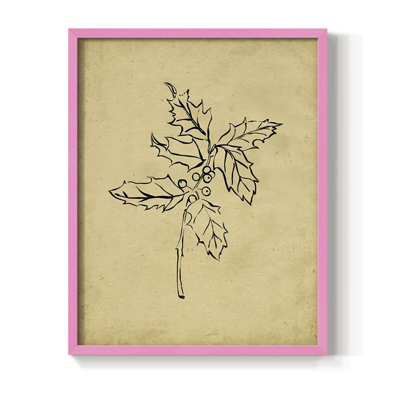 Holly Branch I, reproduction encadrée - bois massif, Rose, H 11 po x l 9 po