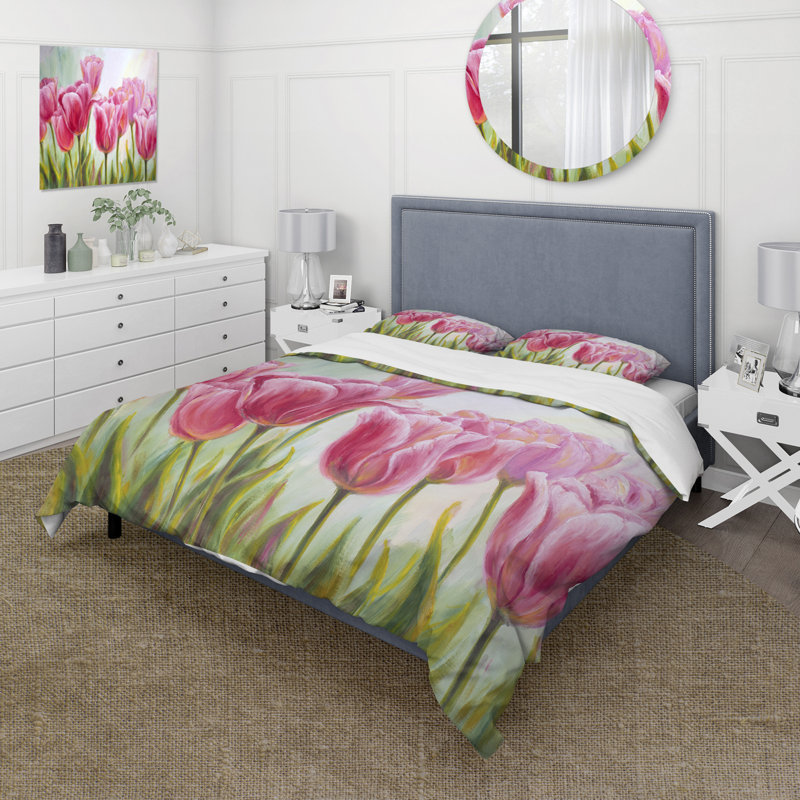 Tulips Flowers Blossoming - Traditional Duvet Cover Set, King Duvet Cover + 2 King Shams