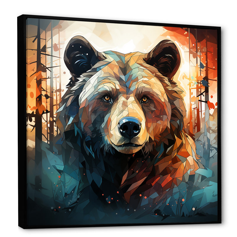 «Brown Bear Forest Portrait I - Bear 2», art mural, Cadre flottant noir, H 30 po x l 30 po x P 1,5 po