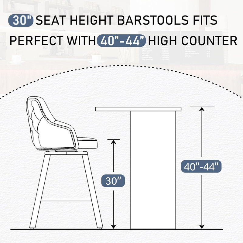 Tabourets de bar pivotants rembourrés à dossier haut (lot de 3), Bleu, 3, Tabouret de bar (siège d’une hauteur de 30 po)