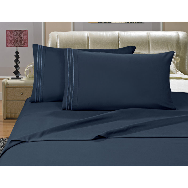  Ensemble de draps 1500 fils, Marine, Grand lit