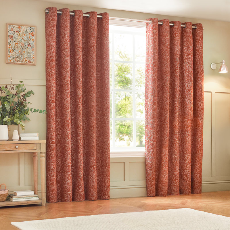 Jacquard Eyelet Curtains, 117 W x 137 D cm, Orange