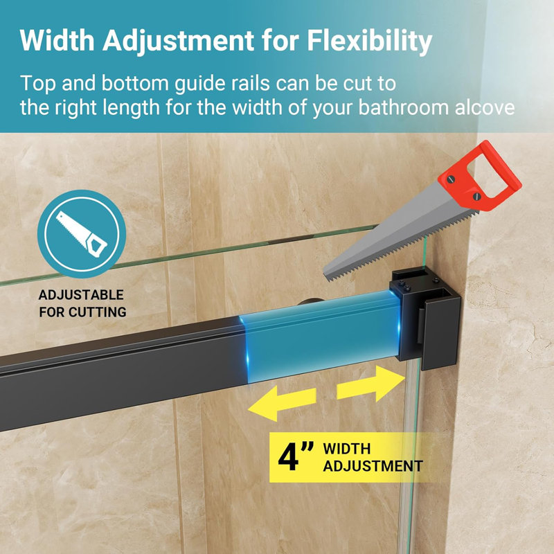 56–60" W X 76" H Double Sliding Shower Door 3/8”(10mm) Tempered Glass And Stainless Steel Hardware, Matte Black, Matte Black
