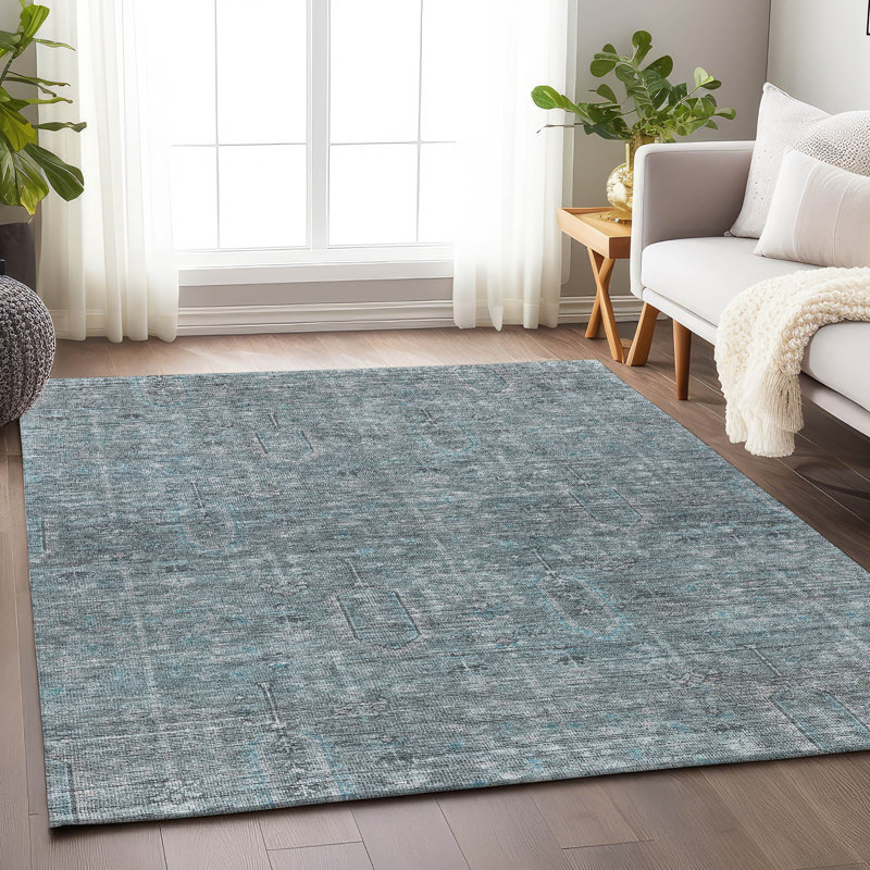 Premium Machine Washable Prisco Teal Rug, Rectangle 10' x 14'