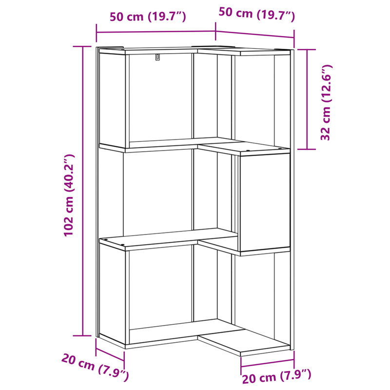 Corner Bookcase Tier Corner Bookshelf Corner Rack Engineered Wood