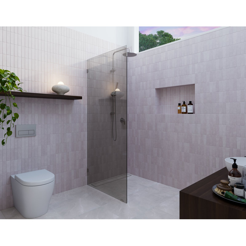 Ursa 30 in. x 78 in. Fully Frameless Gray Tinted Single Fixed Shower Panel, Brushed Nickel