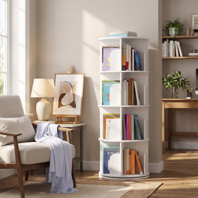 360° Rotating 4-Tier Tall Narrow Bookcase, Space Saving bookcase