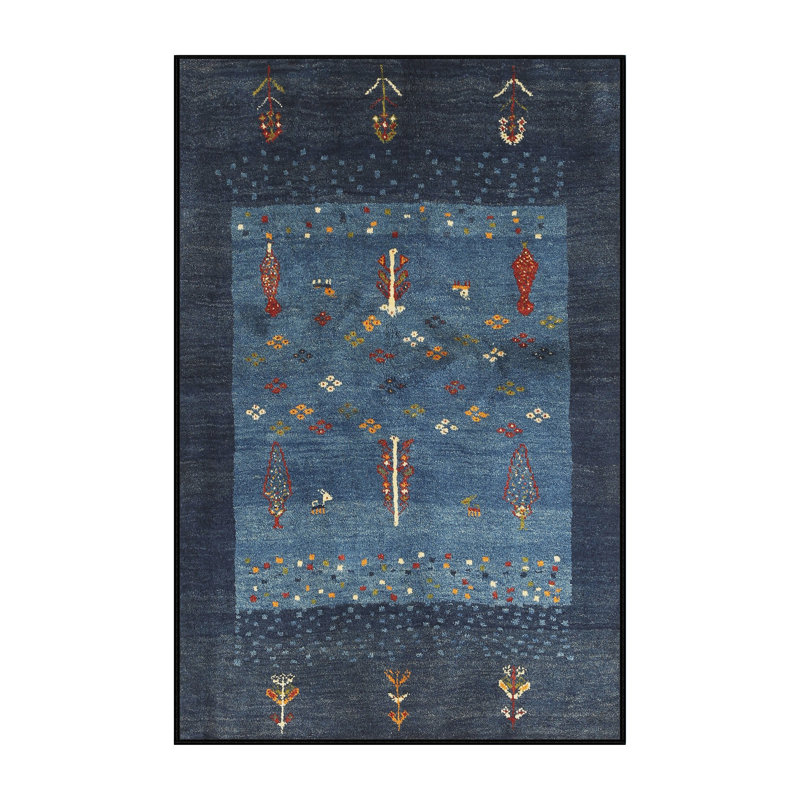 Tapis contemporain gris foncé / bleu marine Kenery, Rectangle 8 pi x 12 pi