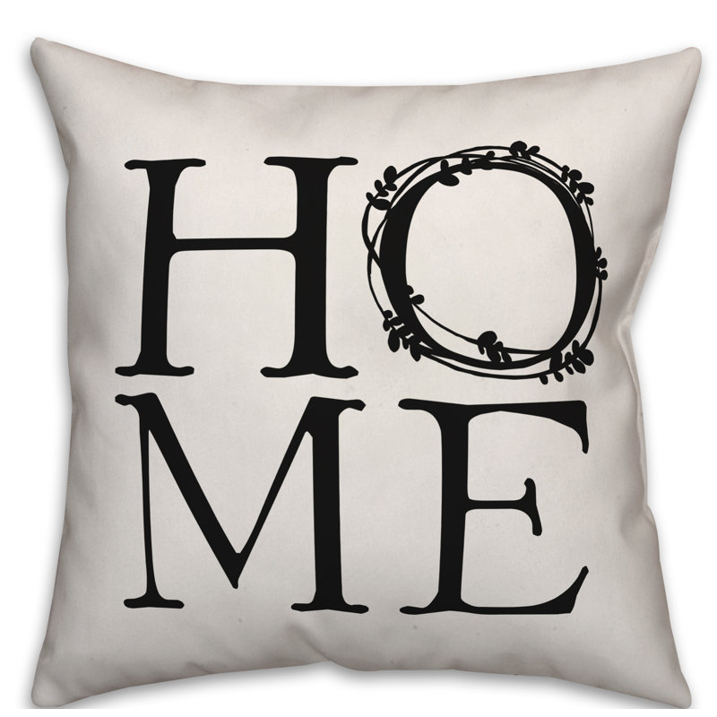 Textual Outdoor Throw Pillow, Off White/Black, 20" H x 20" W