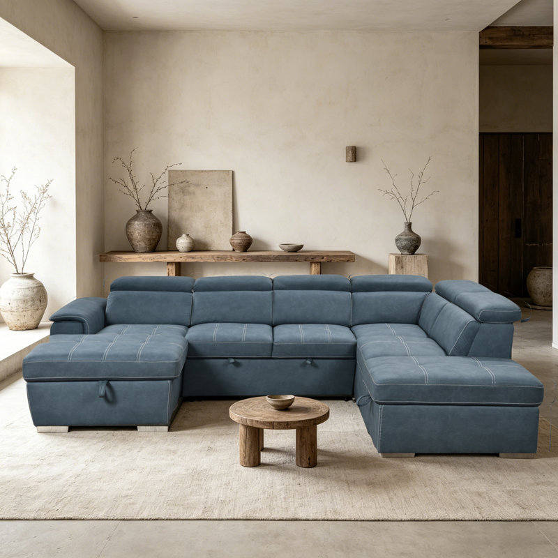 Canapé modulaire en forme de U de 128 po avec repose-pieds, canapé modulaire réversible 7 places avec siège de rangement et appui-tête réglable
