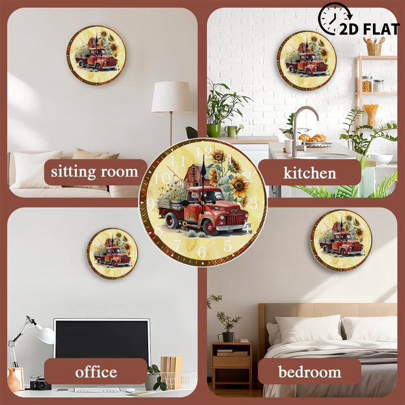 Horloge murale en bois 10 po, mouvement silencieux, à piles (piles AA non incluses), décor artistique, parfait pour les décorations