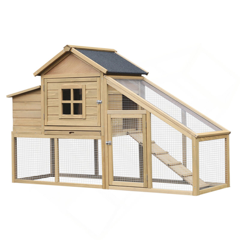 Poulailler en bois 69 po Pawhut, poulailler en cage avec rampe de connexion, plateau amovible, fenêtre ventilée et nichoir