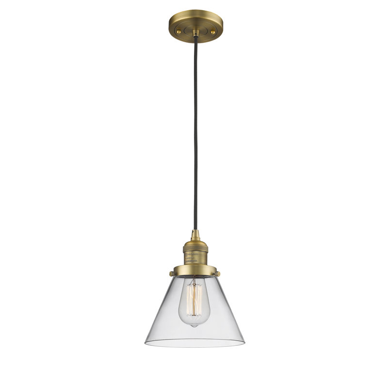 Luminaire suspendu conique à 1 lumière Parkview, Transparent, Laiton brossé, H 9,13 po x l 7,75 po x P 7,75 po