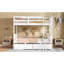 Lit superposé simple en bois d'hévéa avec 2 tiroirs, convertible en 2 lits simples, lit superposé simple avec échelle et garde-corps, blanc