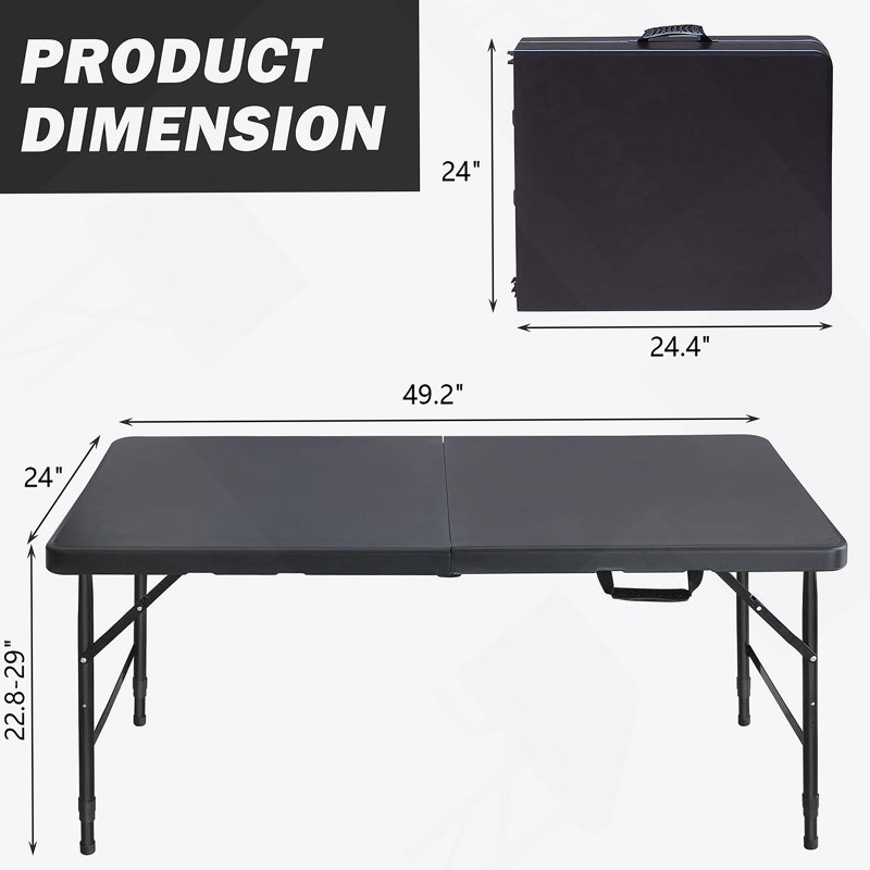 Table pliante portative 4 pi 4 po poids pliable intérieur et extérieur 135 kg, Noir