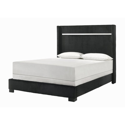 Contemporary Upholstered Queen Size Bed Channel Tufting Black Finish Bedroom Furniture