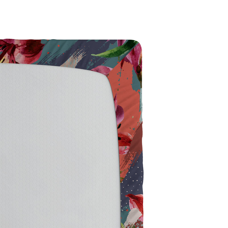 Drap-housse Ambesonne, Drap-housse très grand californien, Rose foncé / corail / motif floral indigo
