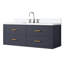 Meuble-lavabo bleu l 48 po x P 22 po, comptoir en quartz blanc, robinet, fermeture en douceur, bois massif et formation 48 po Dessus, objet célèbre-460326159